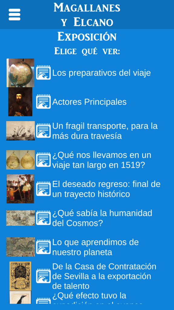 Menú de "La exposición" de la app
